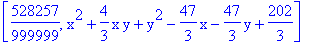 [528257/999999, x^2+4/3*x*y+y^2-47/3*x-47/3*y+202/3]